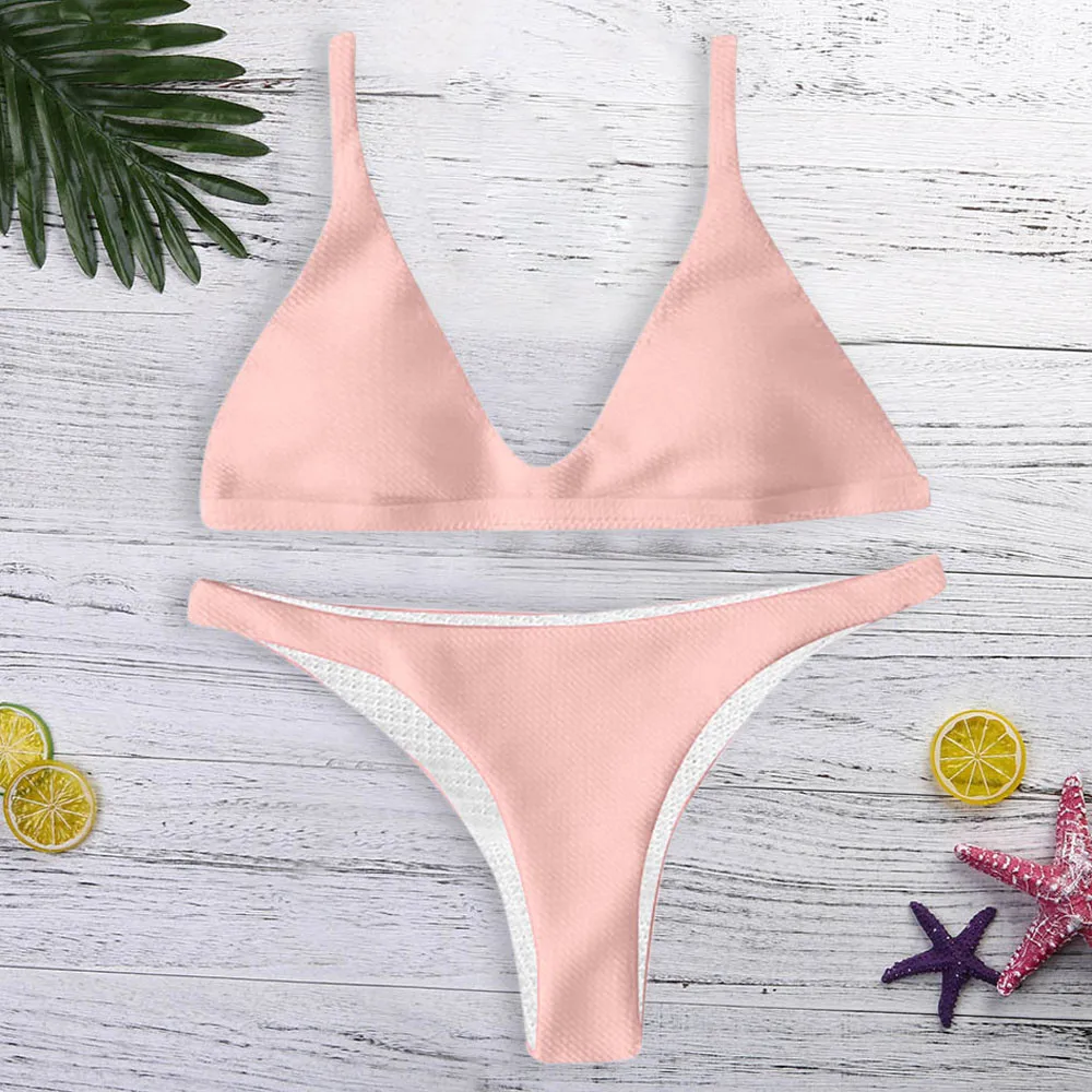 Women Fashion Padded Bra Bikini Set Swimsuit Ladies Solid Bandage Push-up Triangle Swimwear Bathing Suits Biquini Swimwear#3 | Женская