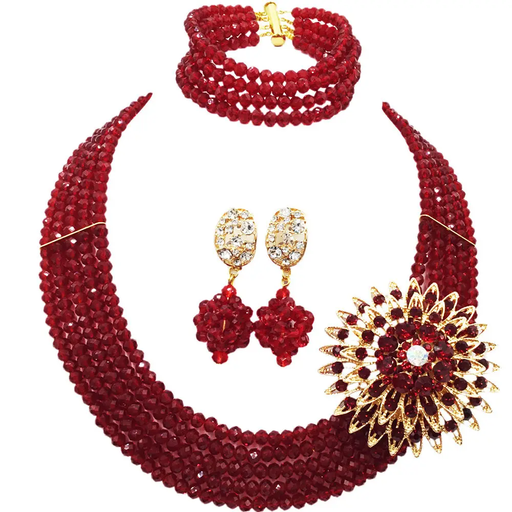 

Majalia Classic Fashion Nigeria Wedding Africa Beads Jewelry Set Wine Necklace Bracelet Bridal Jewelry Sets MH-28