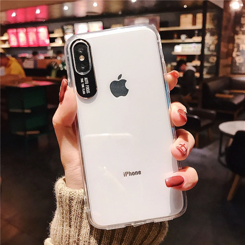 

Transparent Silicone Phone Case For iPhone XR XS Max X Metal Lens Protect Cases for iPhone 7 6S 6 8 Plus Clear Case Dust Plug