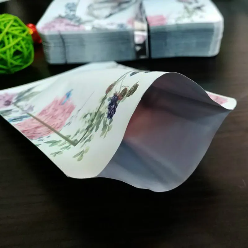 

100pcs Small aluminum foil open top bag food candy gift packing bags flowers pattern flat bottom pouch wedding favor package