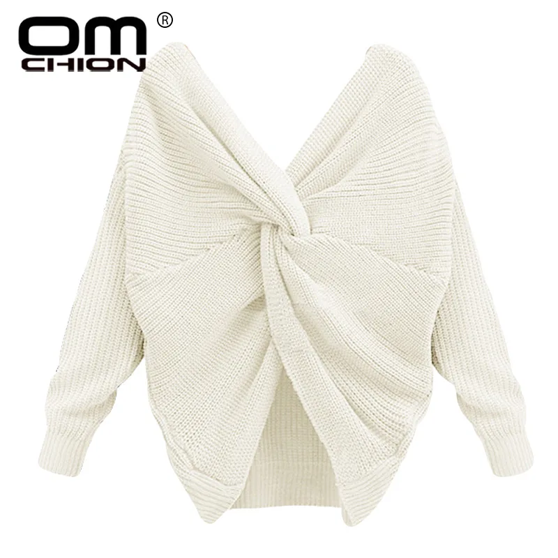 OMCHION Pull Femme 2018 свитер с глубоким V-образным вырезом и завязкой женский сексуальный