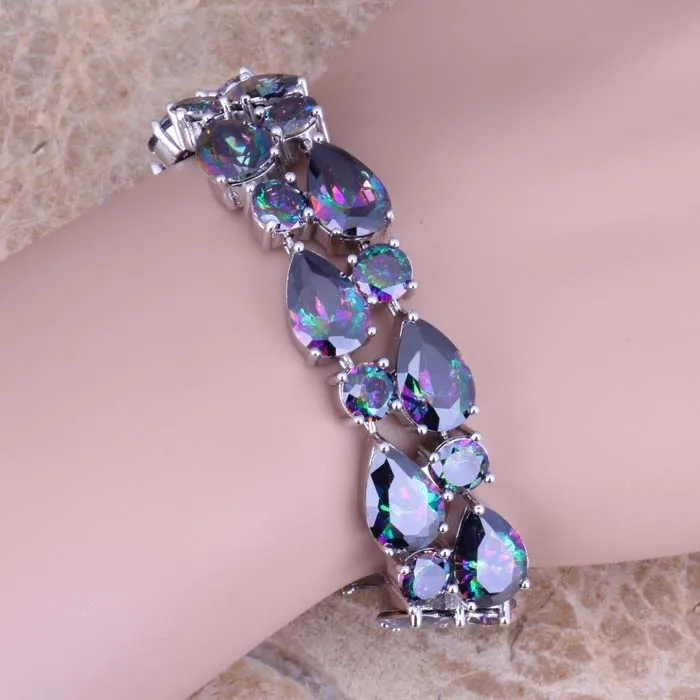 Стильный Радужный Кубический Цирконий 925 стерлингового серебра звено цепи