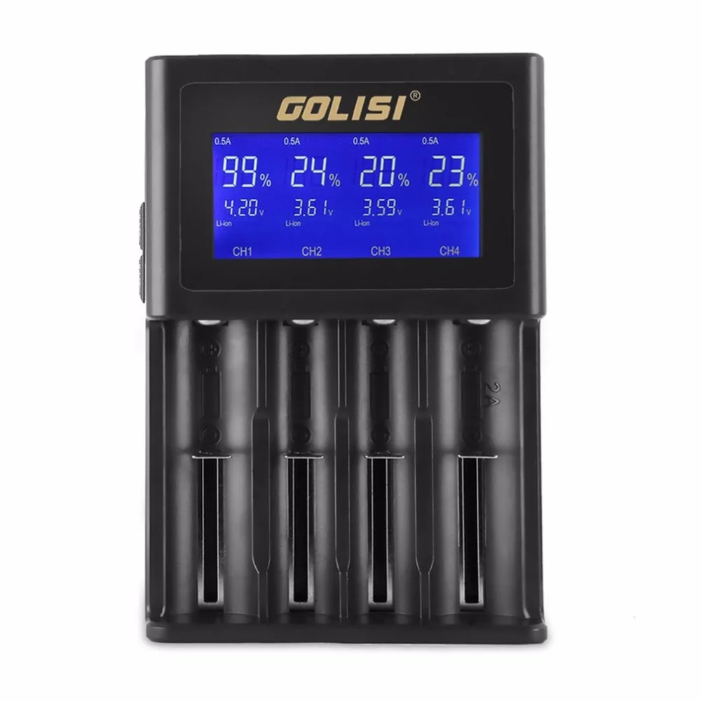 GOLISI S4 4 слота 2A Смарт ЖК-зарядное устройство для Li-Ion 18650 26650 AA& AAA Ni-MH Ni-cd аккумуляторы