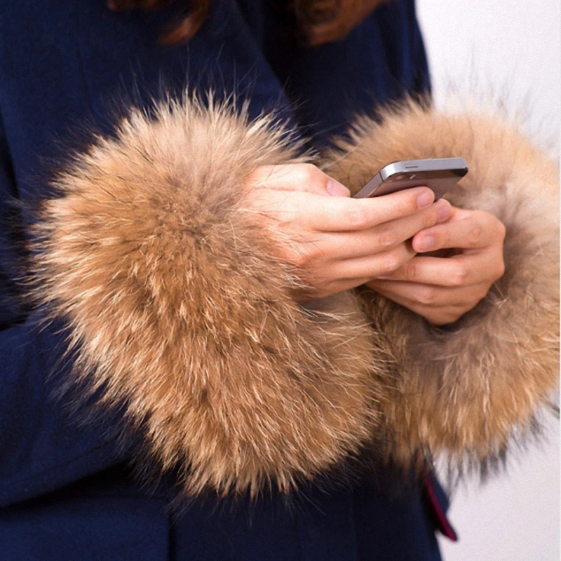 1 пара женские пушистые наручники из натурального меха енота с помпоном|arm warmers|fur