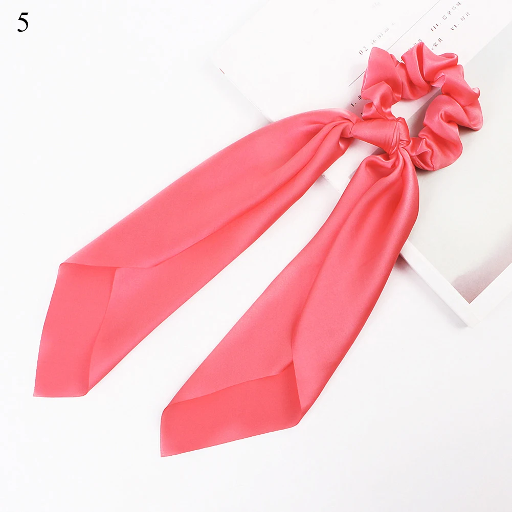 5 Сделай Сам, однотонный/цветочный принт, бант, атласная Длинная лента, конский хвост, шарф, галстук для волос, резинки для волос, для женщин, девочек, эластичные резинки для волос, аксессуары для волос - Цвет: 5
