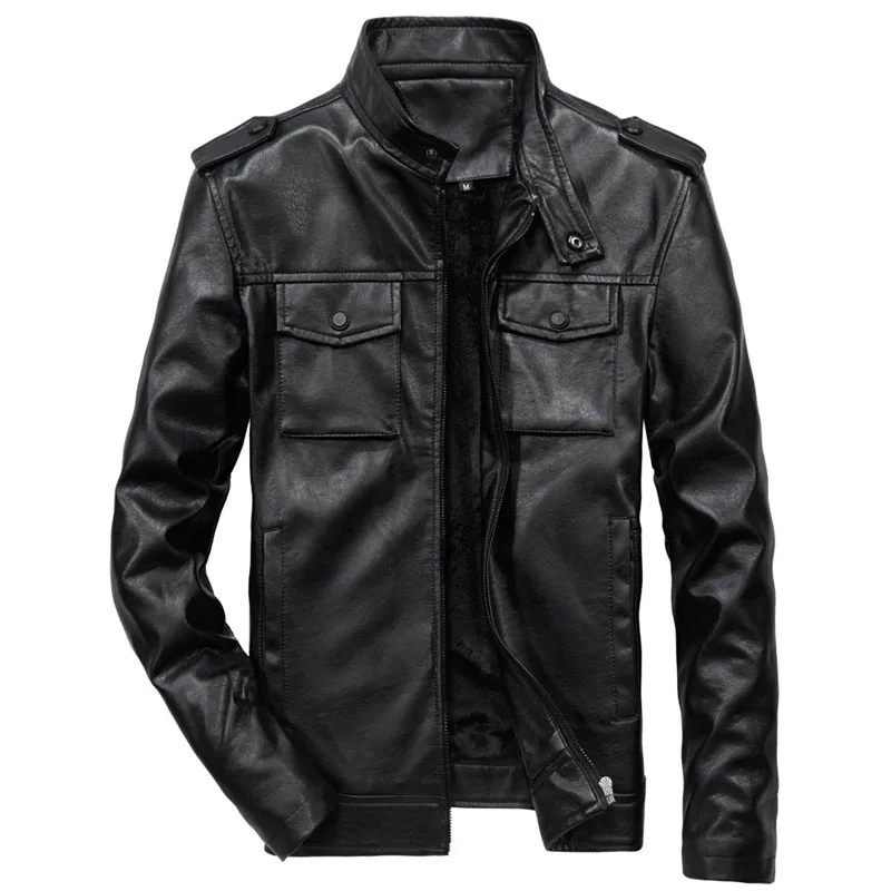 

New quality men's leather jacket motorcycle PU leather jacket solid color multi-pocket large size coat M-6XL