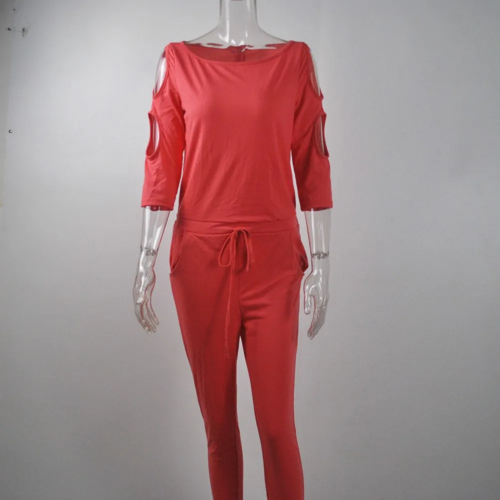 Женский хлопковый бандажный комбинезон на шнуровке с длинным рукавом