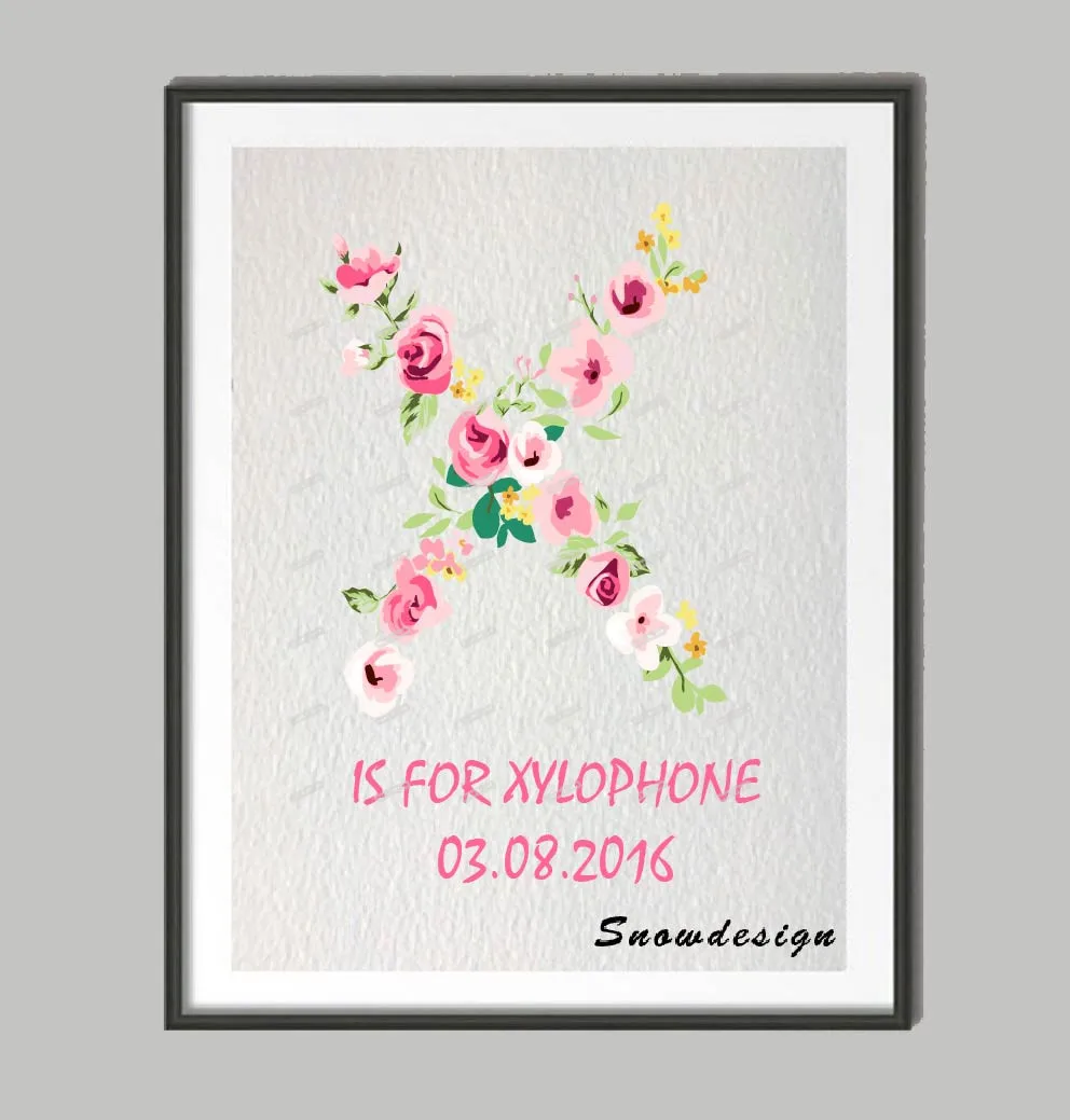 Алфавит X печать на заказ постер с инициалом имени принты акварельные буквы