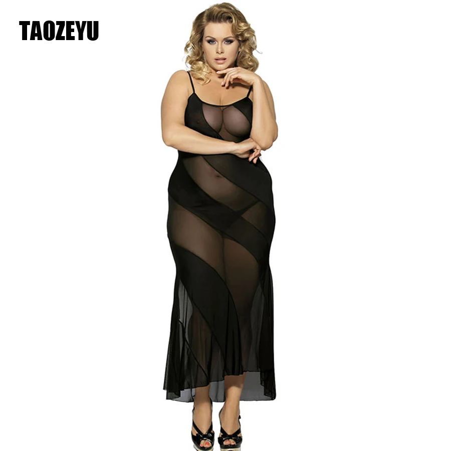 TAOZEYU 5XL 2017 Длинные Женщины Сексуальное Ночное Белье Кружева Ночной Рубашке Сетка