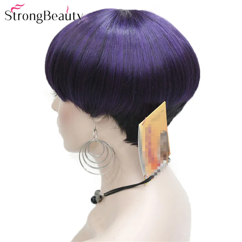 StrongBeauty короткие парики для женщин синтетические коричневые/фиолетовые волосы гриб стрижка волоконный монолитный парик