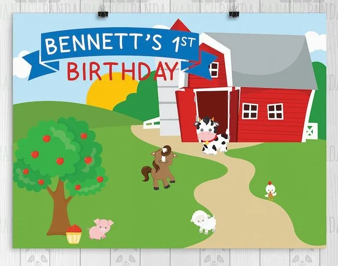 

Custom Red Farm Banner Barnyard Party Apple Tree background High quality Computer print birthday backdrops