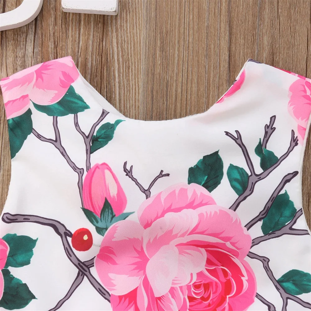 2018 Симпатичные для маленьких девочек принт с бантом без рукавов цветочным