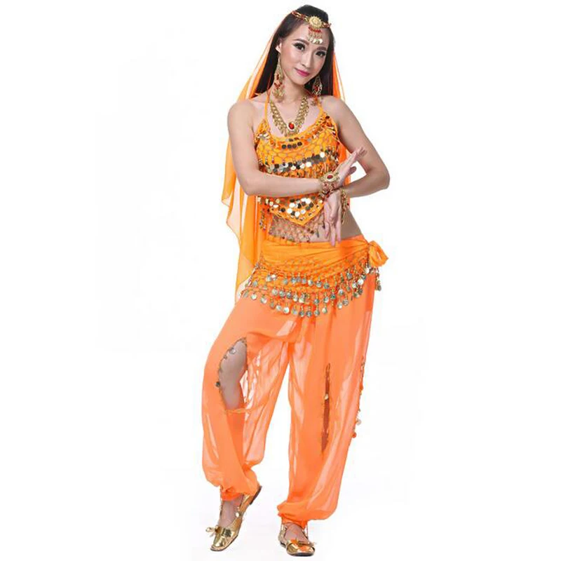 Блузка-топ с бусинами и брюки-фонарики монетами поясной ремень 128 цепочка на