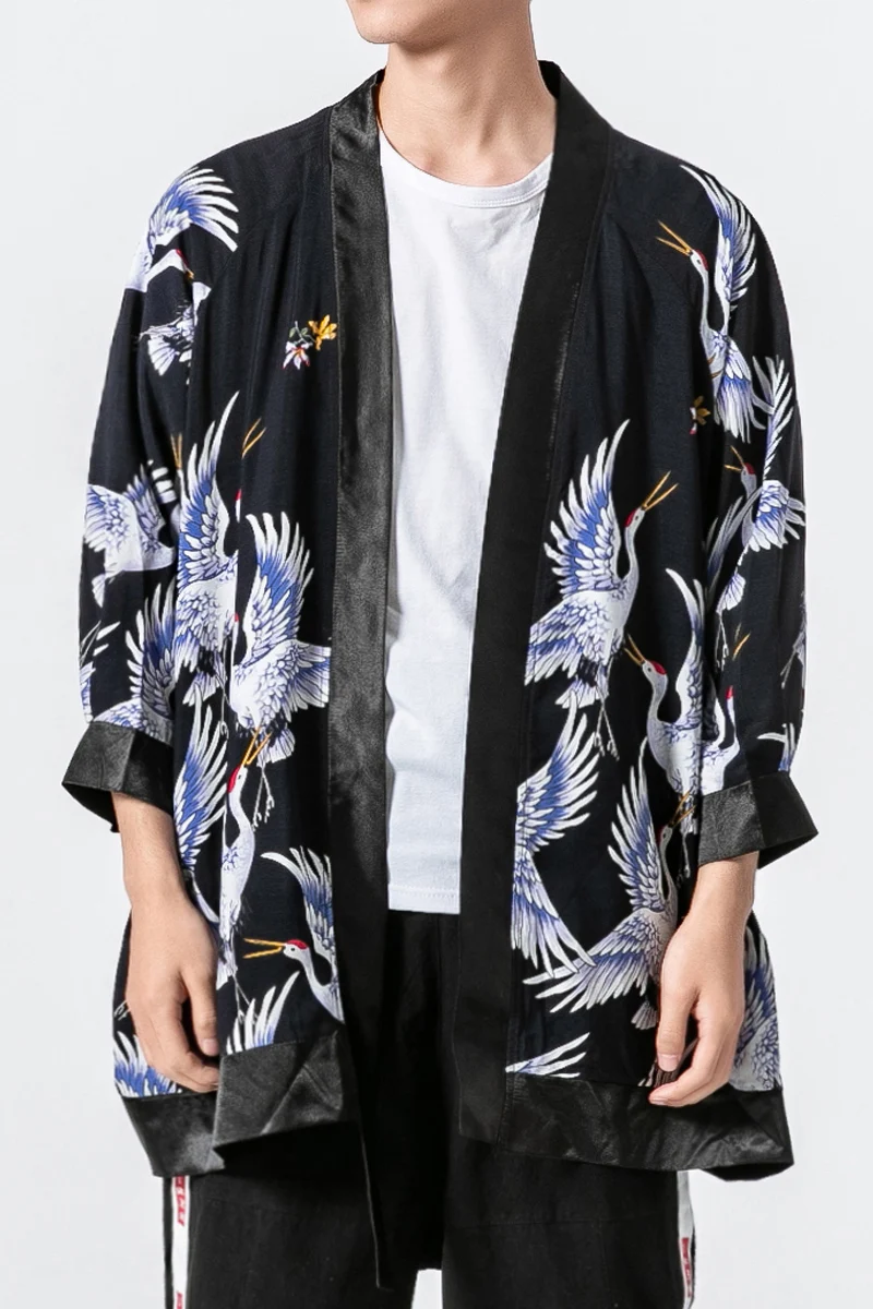 Новый мужской модный винтажный Ретро свободное кимоно кардиган с принтом