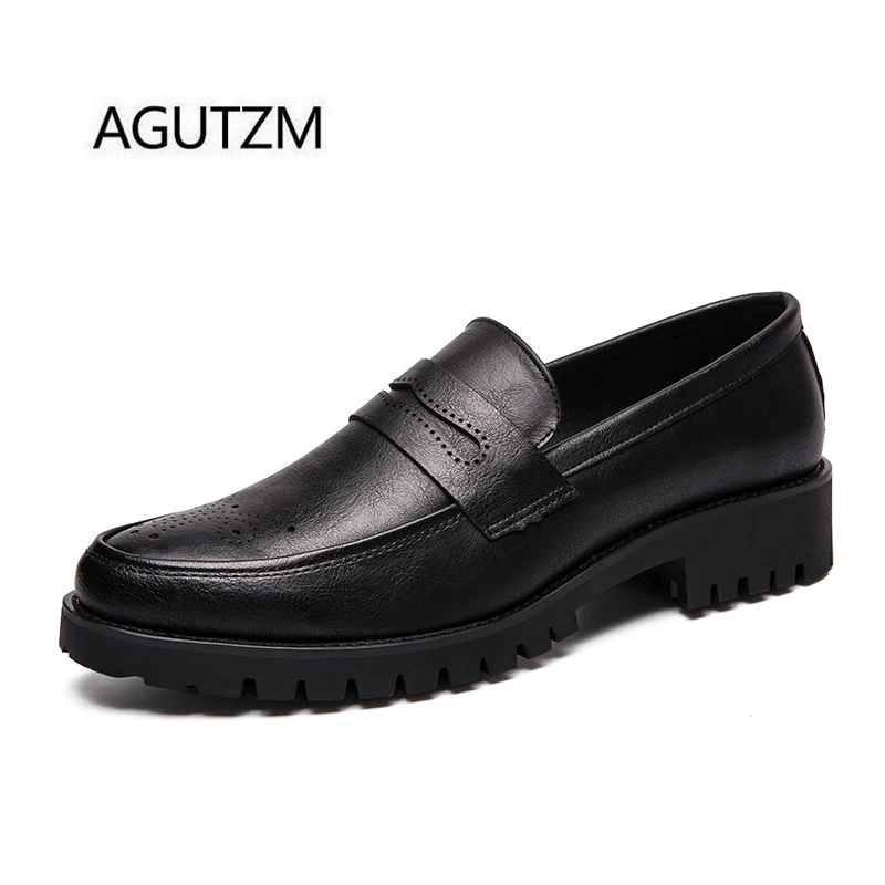 AGUTZM/7665 г. Новые Модные Мужские броги Bullock однотонные без шнуровки на толстой