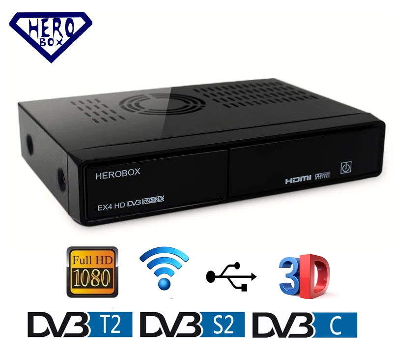 Очень хороший HEROBOX EX4 HD Wifi цифровой спутниковый ТВ приемник Поддержка Smartcard Reader с DVB-S2/S, DVB-C и DVB-T2/T