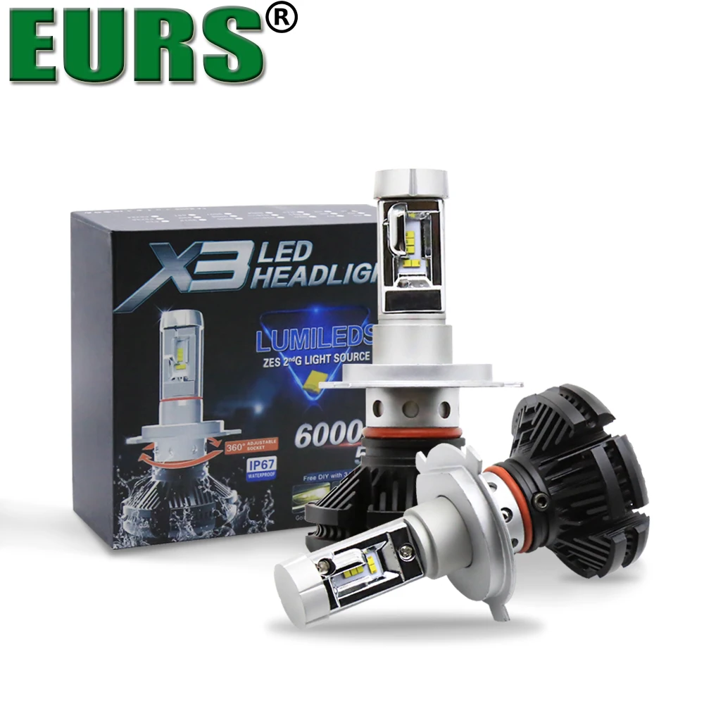 Eurs 2 шт. зэс 12 В 50 Вт 6000LM 6000 К H1 H4 H11 H7 9005 9006 9004 9007 880 авиационного алюминия csp Hi/Lo луч H1B