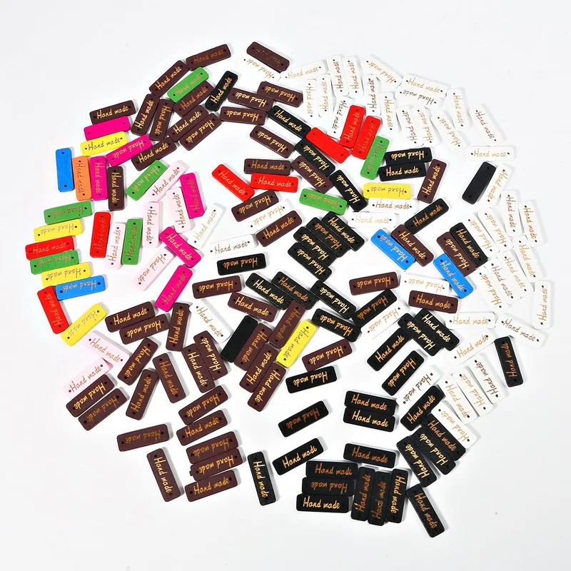 50/100pcs Handmade Oval Square Natural Wooden Button "Hand Made" Tags Applique for DIY Sewing Clothes Crafts Scrapbooking