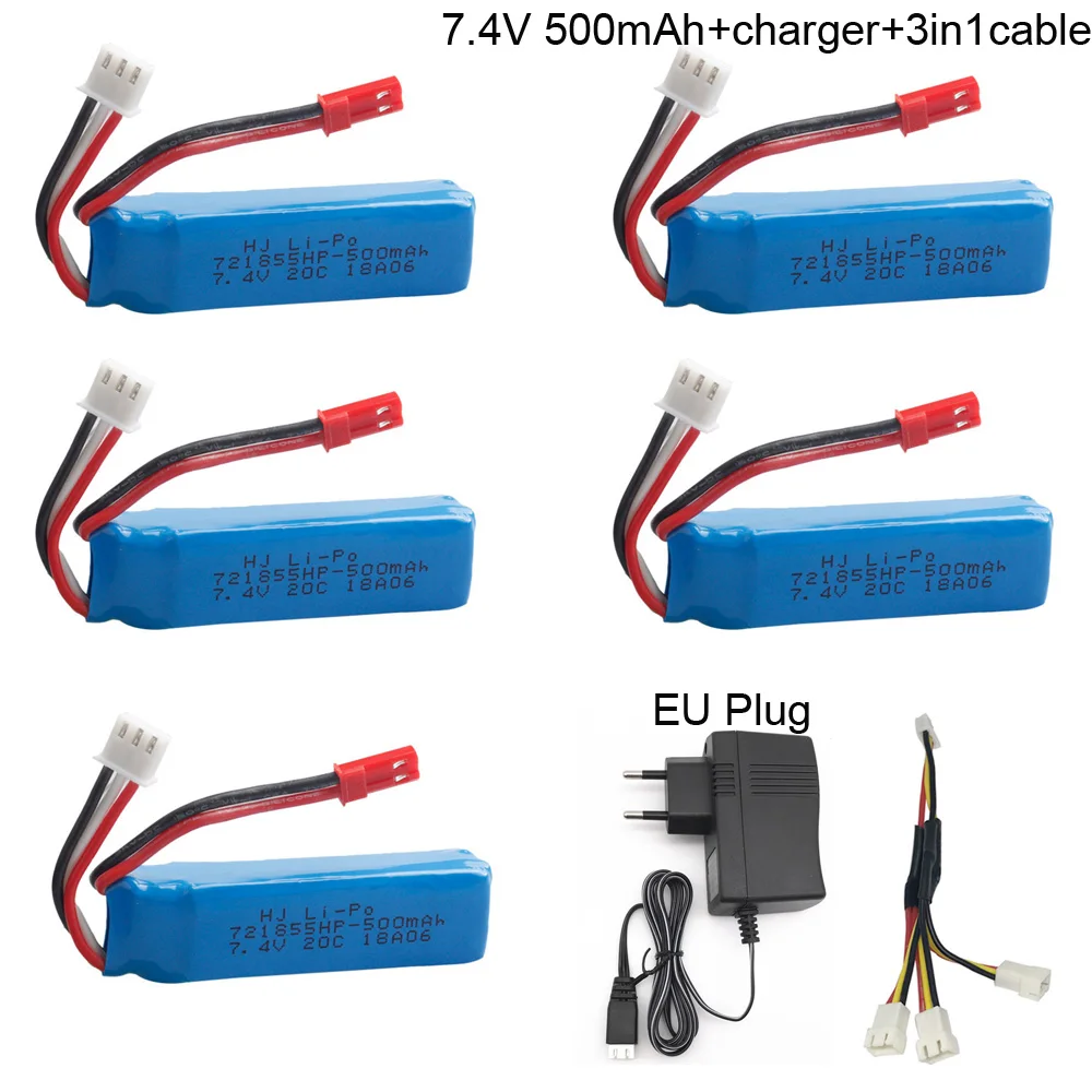 7,4 В 500 мАч Lipo батарея с зарядным устройством 3 в 1 набор кабелей для WLtoys A202 A212 A222 A232 A242 A252 4WD RC автозапчасти 20C JST вилка