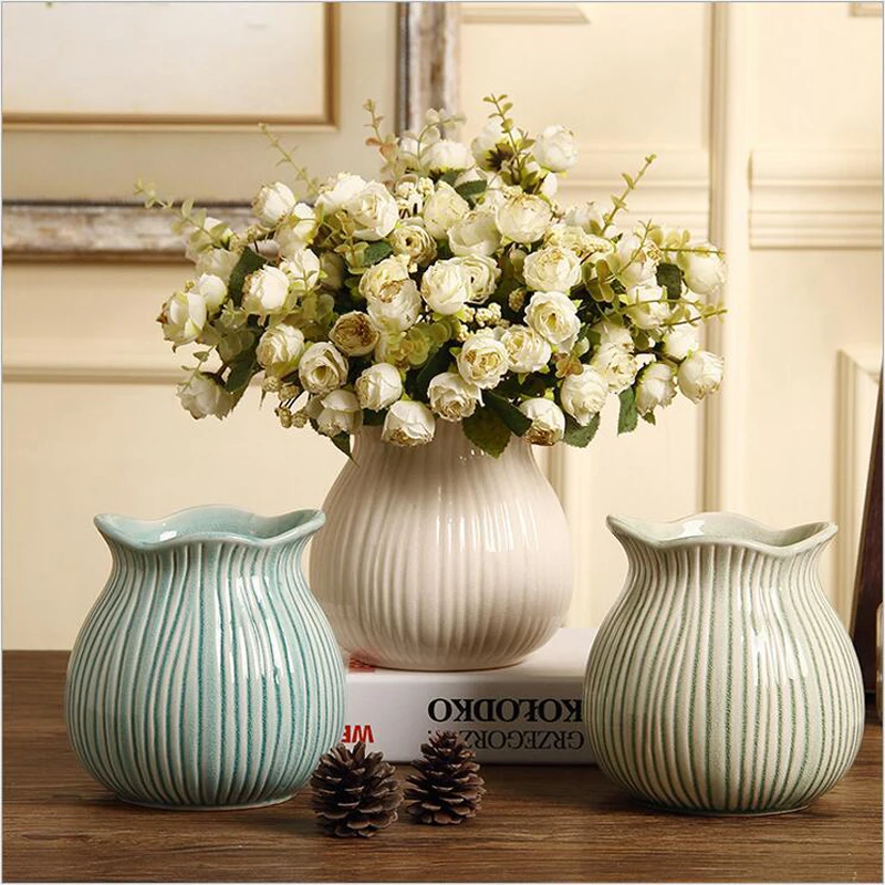 

Керамическая ваза в американском стиле, в стиле кантри, в полоску, декоративная настольная ваза для цветов, аксессуары для украшения дома