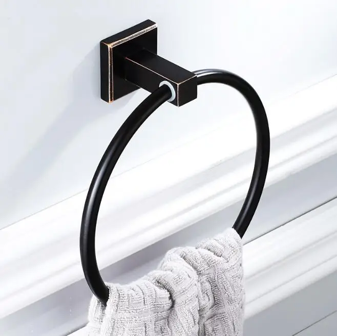 Towel Ring Черный квадратный держатель для полотенец для ванной комнаты Полки для полотенец держатель для туалетной щетки бронзовый Держатель для мыла держатель для туалетной бумаги EL84400 - Цвет: Towel Ring