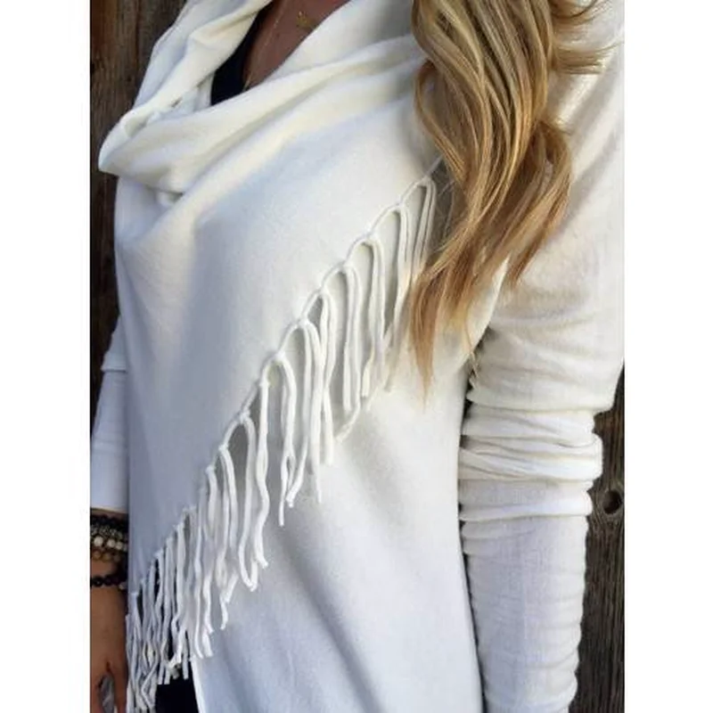 Fashion Autumn Casual Women Long Sleeve Slim Tassel Slash Winter Cotton Clothing Black Loose Ladies Stylish Female Clothes |