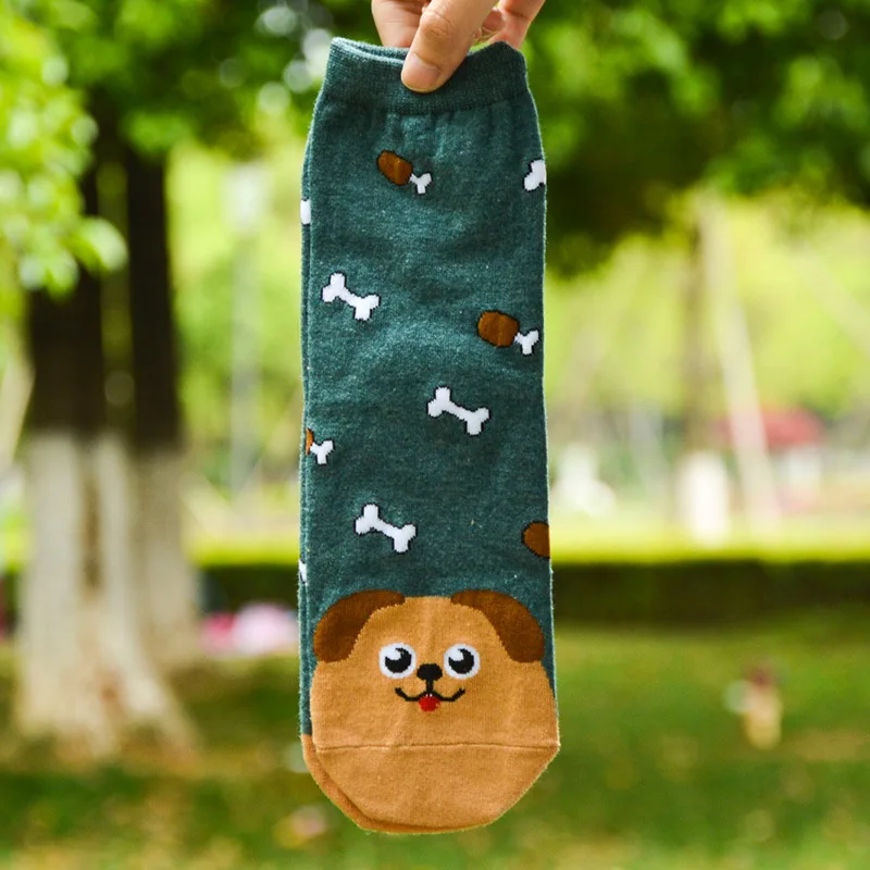 Носки женские короткие из хлопка с мультяшными животными|Носки| |