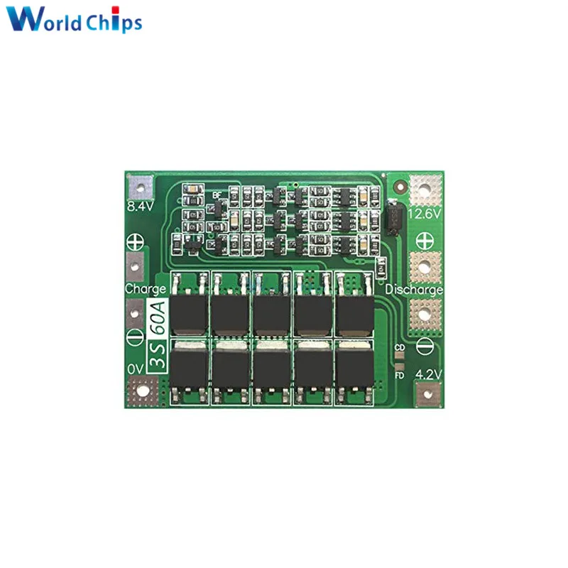 3S 60A Enhanced 3 S 30A 60A 12,6 V 13,6 V полимерный литий-ионный аккумулятор Защитная плата PCB BMS 3 серийный 12V для сверлильного мотора Lipo Cell - Цвет: 3S 60A Enhanced