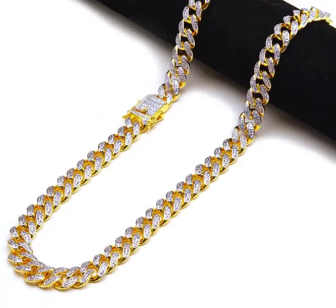Высокое качество Полный Bling циркония тройной замок роскошное ожерелье Мода хип-хоп ожерелье s ювелирные изделия 13 мм кубинская звено цепи - Окраска металла: Double color