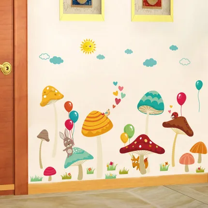 DIY 120*170 см Мультяшные грибы для детской комнаты украшение дома наклейка на стену