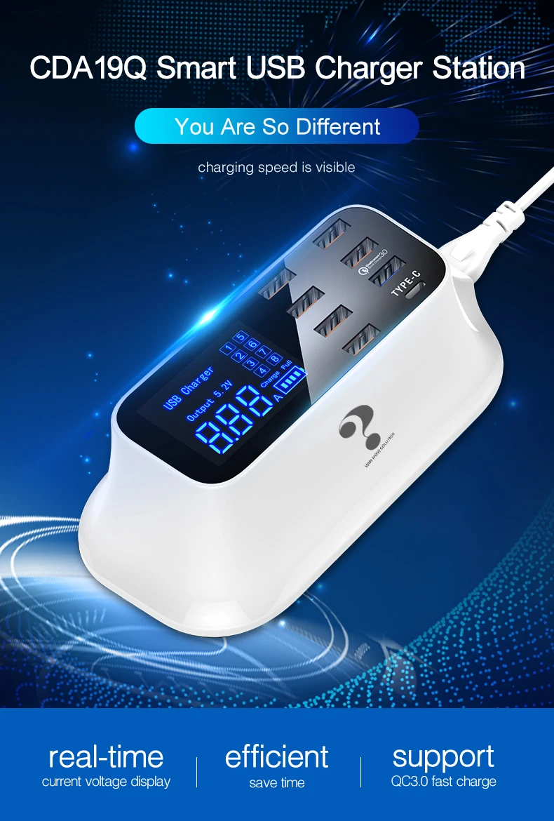 Быстрая зарядка 3,0 usb type C зарядное устройство со светодиодным дисплеем Быстрая зарядная станция телефон планшет USB зарядное устройство для iPhone samsung адаптер