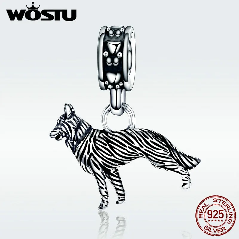 WOSTU Настоящее серебро 925 пробы овчарка Собака Собачка подвеска Очаровательные