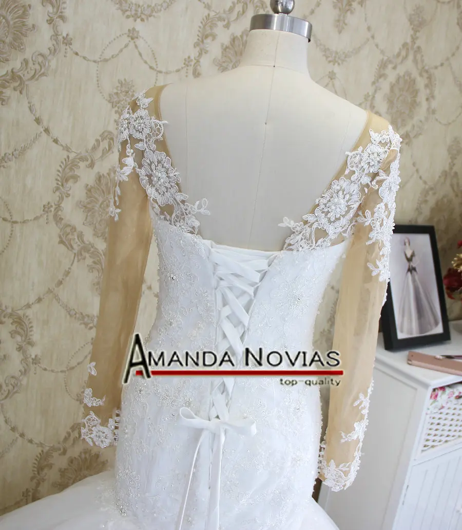 Женское свадебное платье русалка кружевное с длинным рукавом и низкой спиной