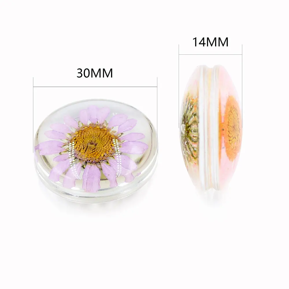 ZHUBI 2pcs 30MM Handmade Vintage Style Natural Dried Sun Flowers Long Necklaces & Pendants Glass Flat Ball Resin Cameo Pendant |