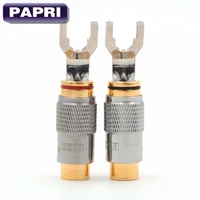 papri 2pcs eizz speaker cable y plug spade rhodium plated fork connector banana plug for hifi audio speaker