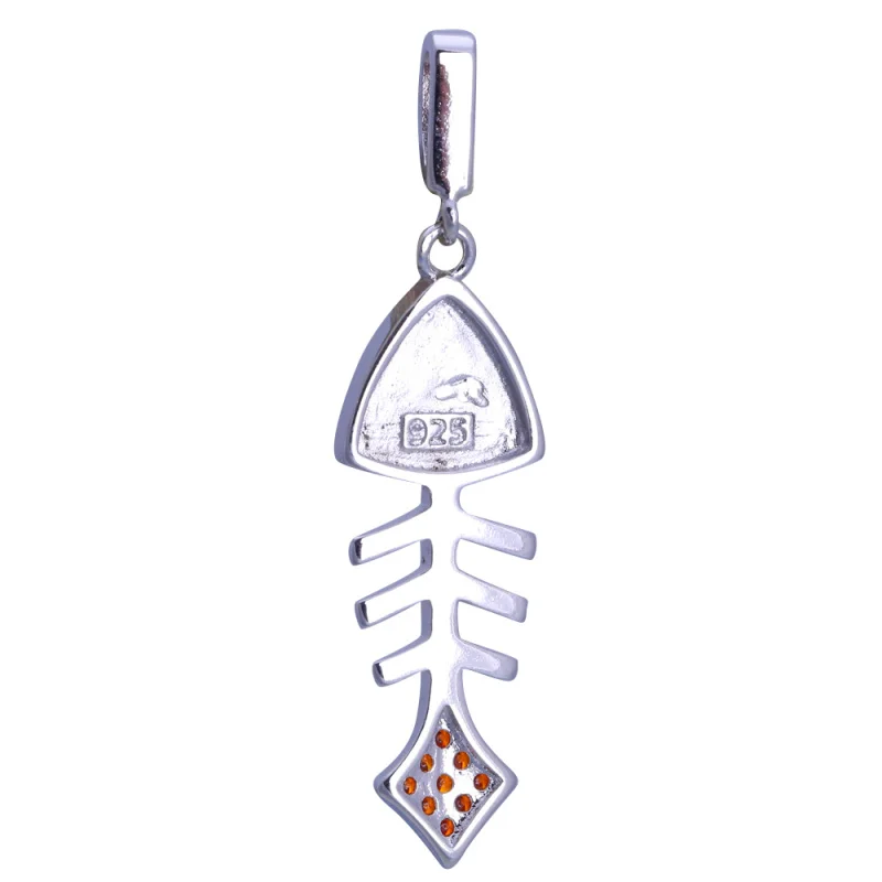 Rolilason новых рыбных костей Шарм Подвеска Оранжевый Кристалл опал серебряный кулон