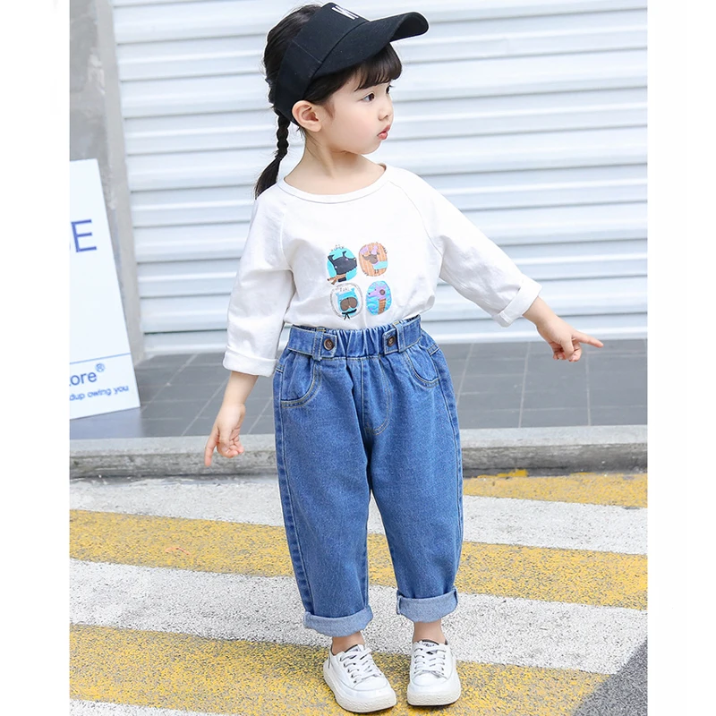 Детские белые джинсы весенне летние штаны для мальчиков и девочек стильные