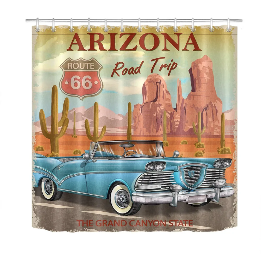 LB Ретро Винтаж Route 66 Trip очень длинная занавеска для душа s ванная комната