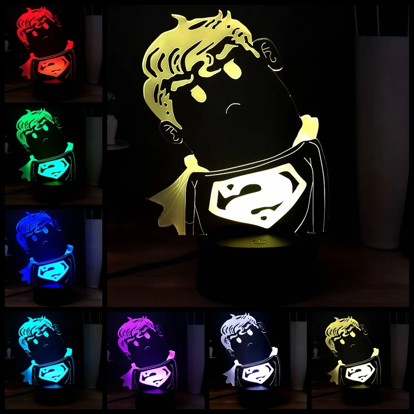 Акрил 7 цветов Marvel Q мультяшный Супермен LED USB Dec иллюзия ночник RGB прикроватная