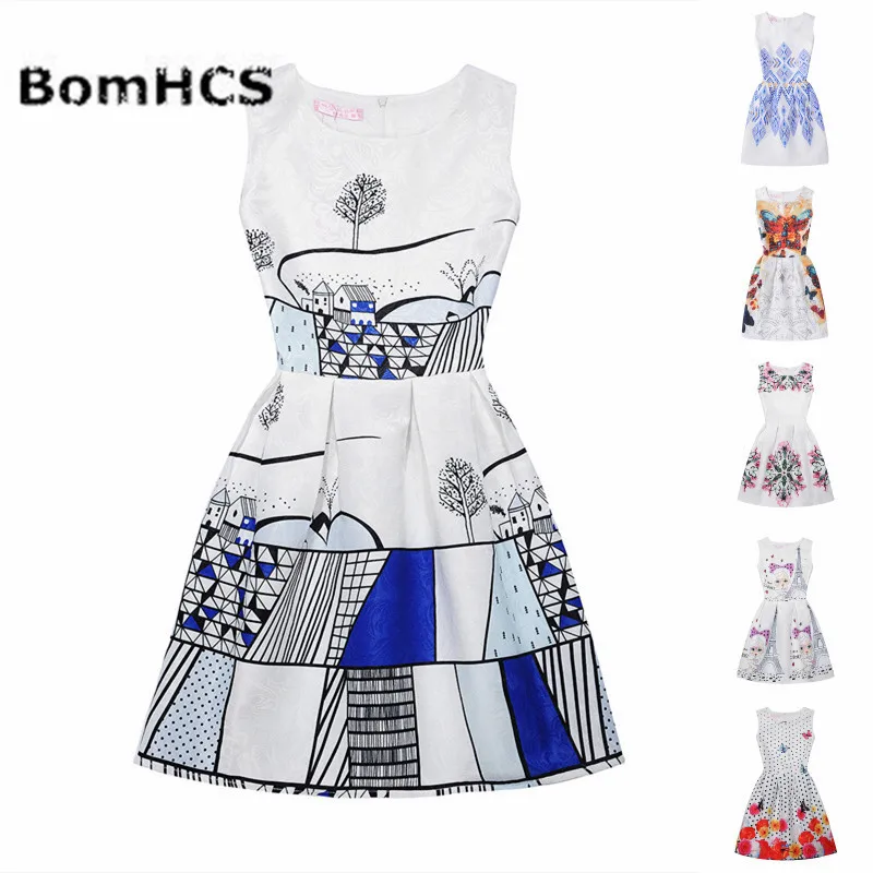 Женское платье без рукавов BomHCS модное летнее с принтом 23 Цвета 17F 526QZ1|print dress|dress