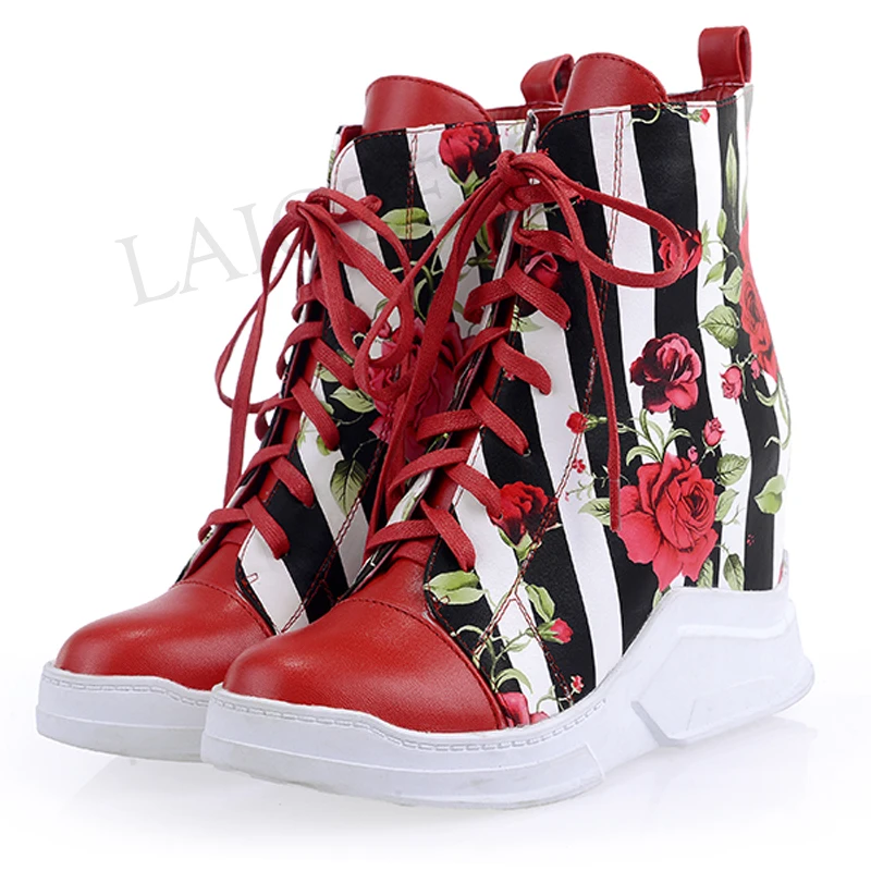 LAIGZEM/разноцветные женские ботильоны с цветочным принтом кроссовки ручной работы