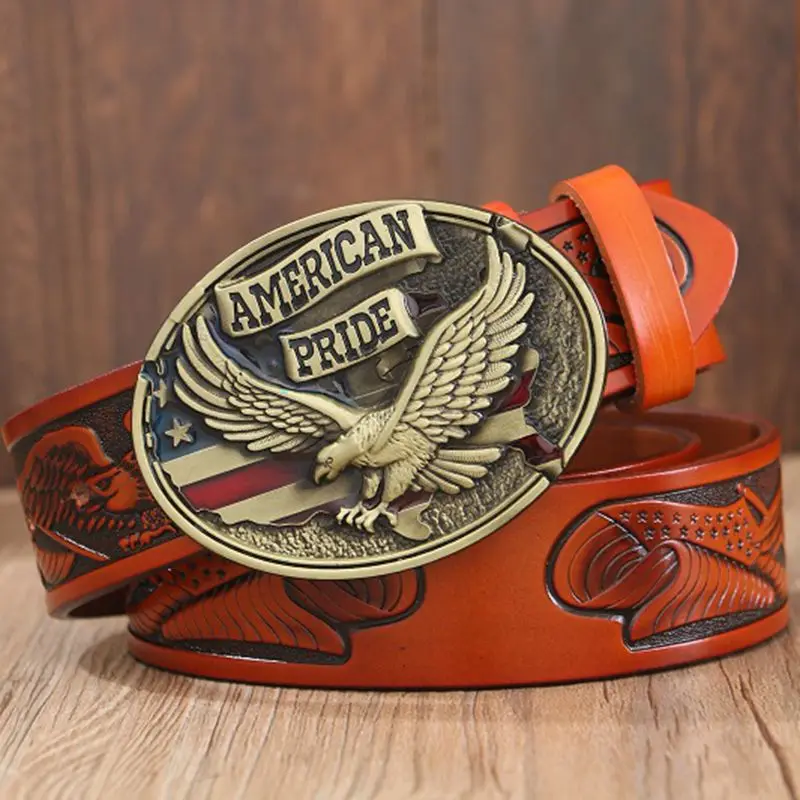 Fashion vintage eagle style Plate buckle belts for men high quality leather belt women cinturones hombre stylish waistband jeans |