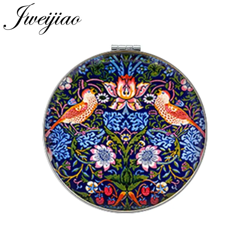 BP01 05 JWEIJIAO художественное изображение птички на ветке круглое зеркало для макияжа из искусственной кожи компактное складное мини-зеркало 1X/2X увеличительное карманное зеркало - Цвет: BP01 05