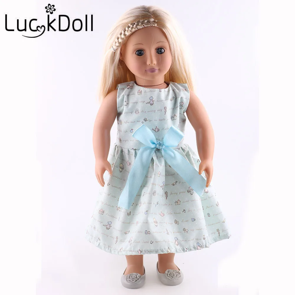 LUCKDOLL Printing Dress with Pink Bow for 43 cm Doll or 18&quot American Clothes Dolls | Игрушки и хобби