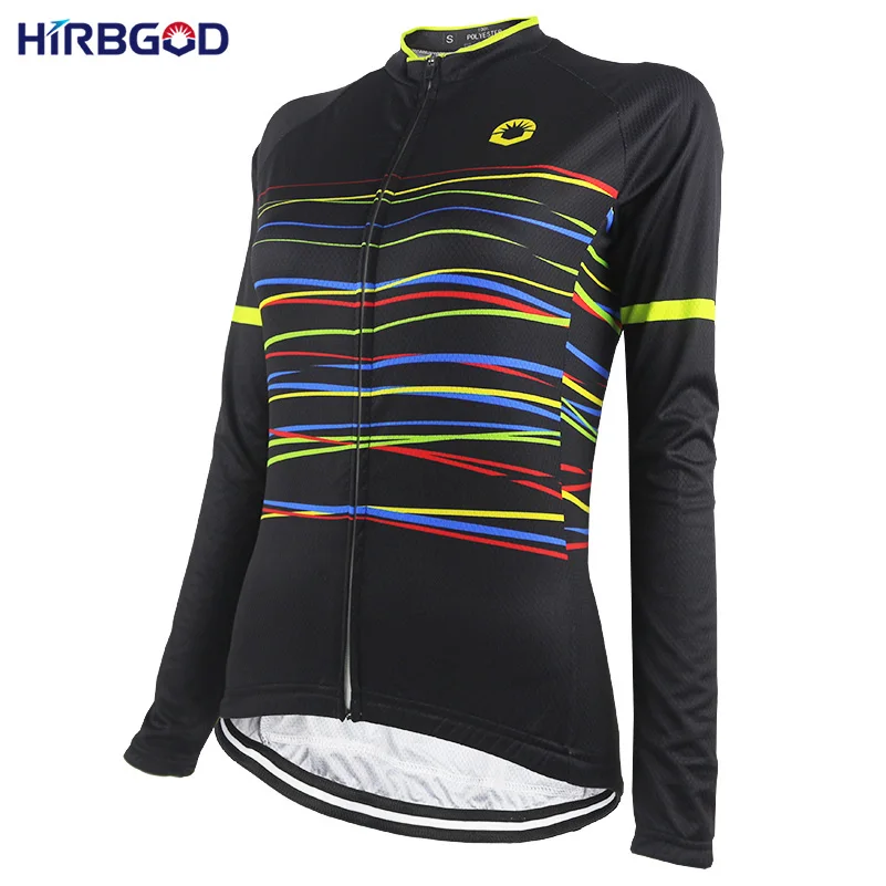 

HIRBGOD Stylish Best Womens Long Sleeve Bike Jersey Multicolored Stripe Outdoor Sport Retro Cycling Jersey Wear Shirt Top-NR219