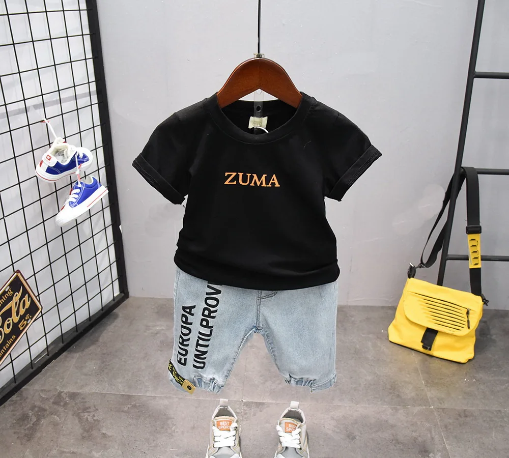 Футболка с коротким рукавом и джинсовые шорты для мальчиков 2-7 лет | Детская