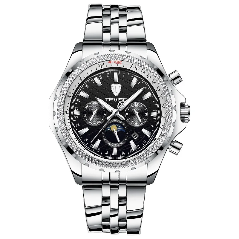 [Дропшиппинг] TEVISE Мужские автоматические часы T841B мужские часы Moon Phase Week из нержавеющей стали кожаные мужские часы Relogio Masculino