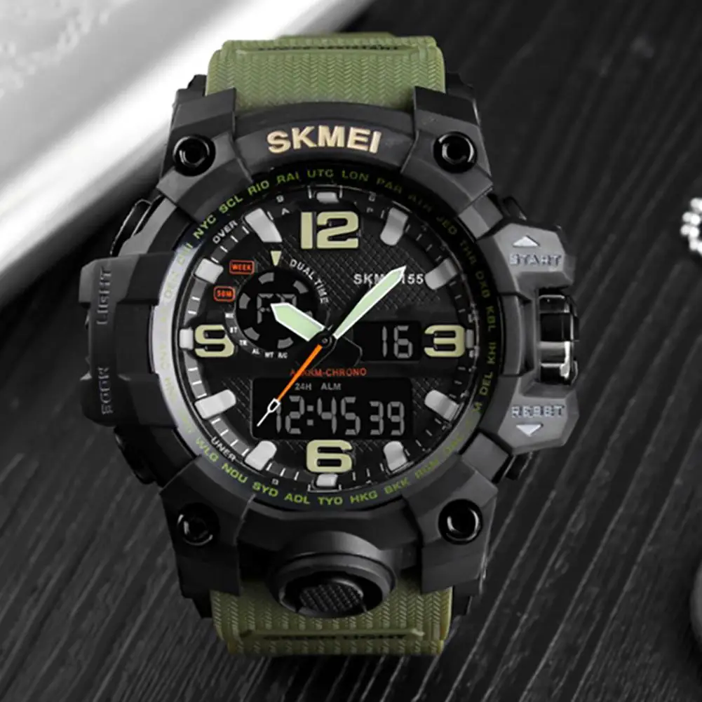 Мужские большие электронные водонепроницаемые часы модные многофункциональные
