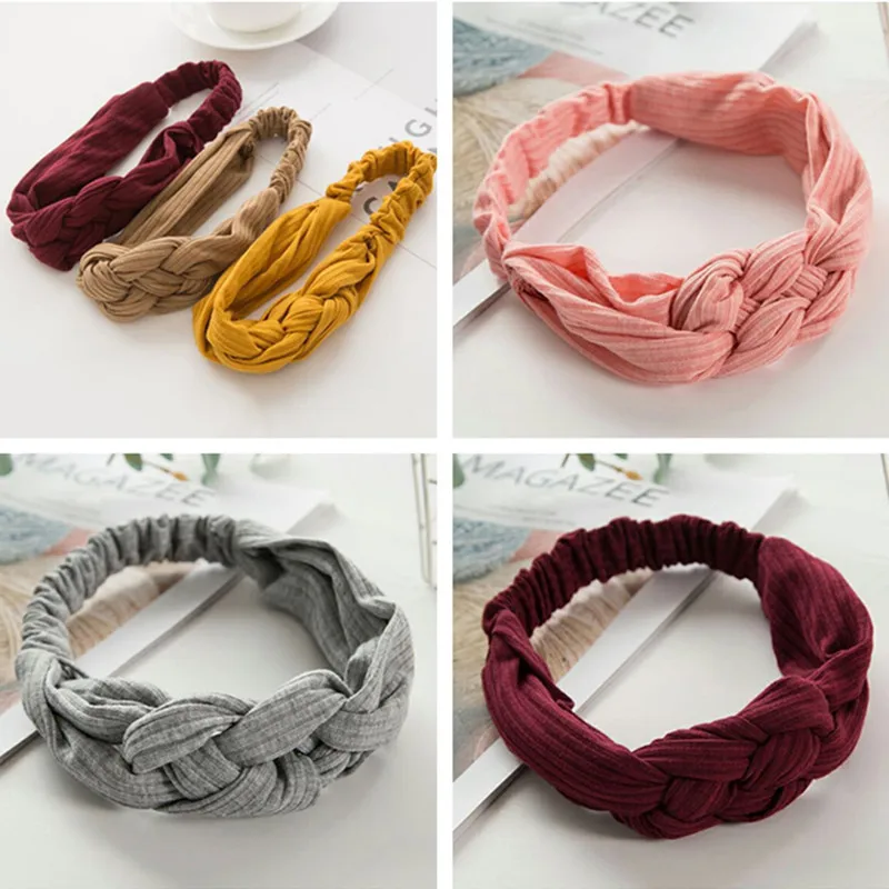 Повязка на голову с узлом тюрбан повязка плетеная хлопковая эластичная