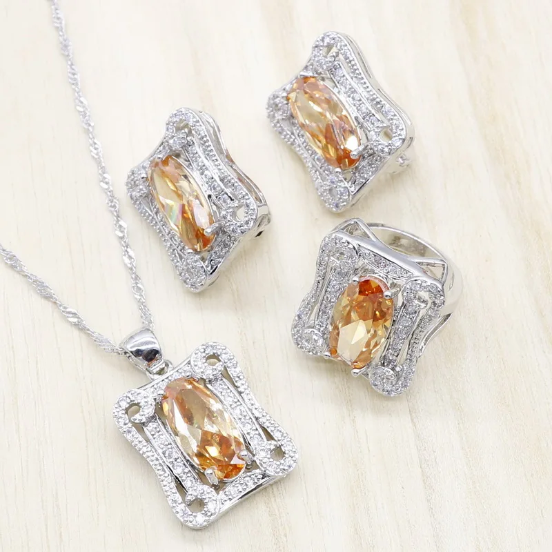 Комплект из колье серёг и кольца серебристого цвета | Украшения аксессуары